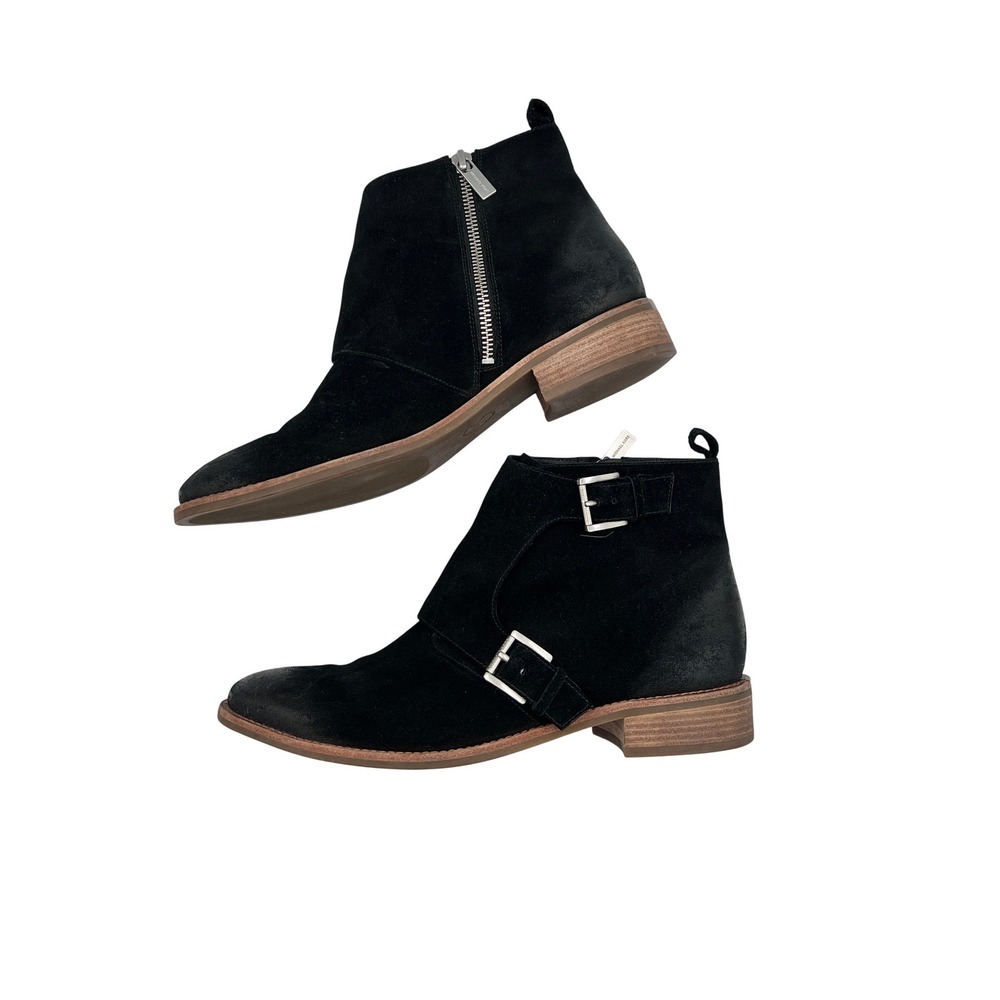 Michael Kors Ankle Boots Womens 9 Black Good Suede Monk Strap Moto Booties PW16D